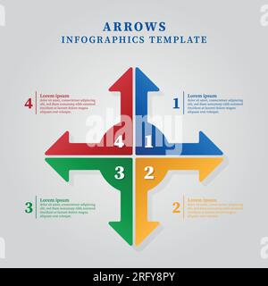Arrow elabora il modello di progettazione delle infografiche. Infografica sul concetto di business con 4 opzioni, fasi o processi. Vettore e illustrazione. Illustrazione Vettoriale