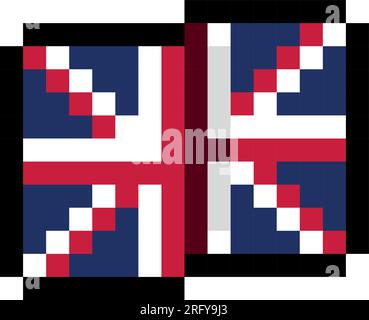 Union Jack, bandiera nazionale del Regno Unito e dell'Irlanda del Nord: Pixel art vettoriale, piccola icona che sventola la tela Illustrazione Vettoriale