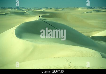 Le dune di sabbia vicino all'oasi e al villaggio di Siwa nel deserto libico o orientale dell'Egitto in Nord Africa. Egitto, Siwa, marzo 2000 Foto Stock