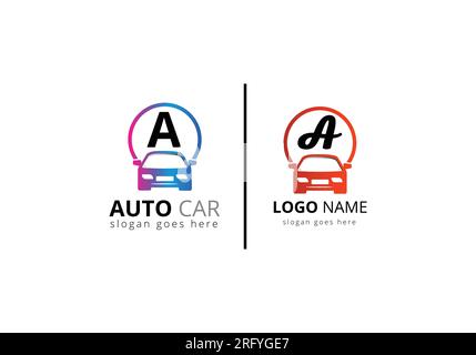 Logo astratto dell'auto sulla lettera simbolo di Un cartello per l'azienda automobilistica. Illustrazione Vettoriale