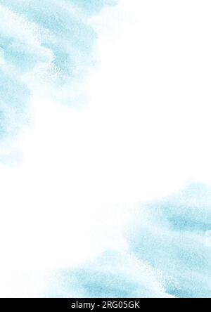 Modello acquerello. L'acquerello blu disegnato a mano si spruzza su uno sfondo bianco. Perfetto per salvare la data, gli inviti alle nozze, le cartoline, i banner Foto Stock