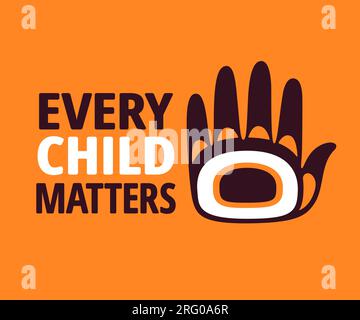 Every Child Matters, giornata nazionale per la verità e la riconciliazione (Orange Shirt Day) in Canada. Testo con disegno stampato a mano. Illustrazione banner vettoriale. Illustrazione Vettoriale