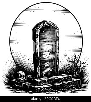 Tombstone Moon e Skull Illustrazione Vettoriale