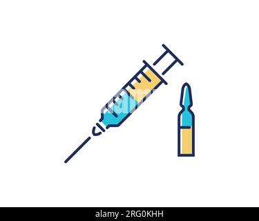 icona della siringa e della fiala. Icona linea vettoriale correlata alla vaccinazione. Illustrazione Vettoriale