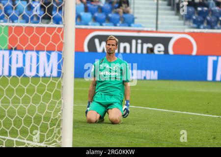 San Pietroburgo, Russia. 6 agosto 2023. Anton Shunin (1) della Dinamo visto durante la partita di calcio della Premier League russa tra lo Zenit San Pietroburgo e la Dinamo Mosca alla Gazprom Arena. Zenit 2:3 Dynamo. Credito: SOPA Images Limited/Alamy Live News Foto Stock