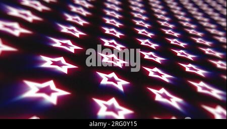Motivo viola astratto di stelle geometriche scintillanti sfondo nero hi-tech futuristico. Foto Stock