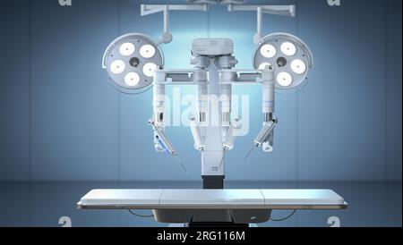 chirurgia assistita robotica con rendering 3d in sala operatoria Foto Stock