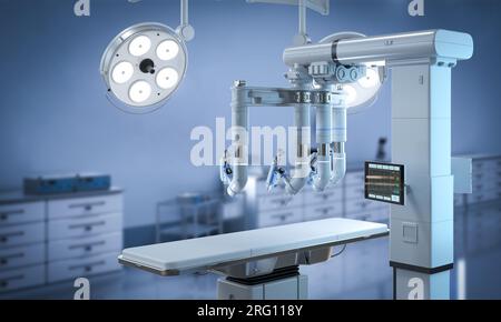 chirurgia assistita robotica con rendering 3d in sala operatoria Foto Stock