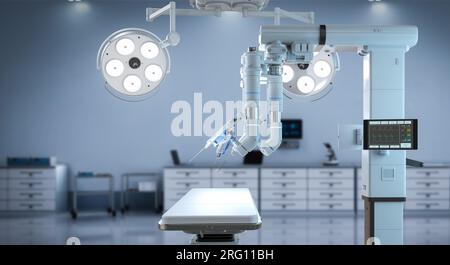 chirurgia assistita robotica con rendering 3d in sala operatoria Foto Stock