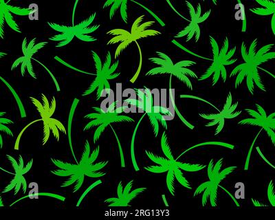 Motivo senza cuciture con palme tropicali. Sagome di palme di varie forme. Disegno ad albero di palma per la stampa su tessuto, carta da imballaggio e wa Illustrazione Vettoriale