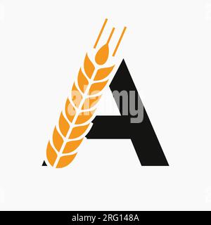 Modello vettoriale con logo Letter A Wheat per il simbolo agricolo Illustrazione Vettoriale