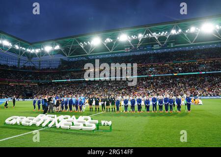 Inghilterra e Nigeria si riuniscono prima della Coppa del mondo femminile FIFA, Round of 16 match al Brisbane Stadium, Australia. Data immagine: Lunedì 7 agosto 2023. Foto Stock