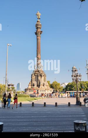 Monumento Colom in piazza Portal de la Pau a Barcellona, Spagna. Foto Stock