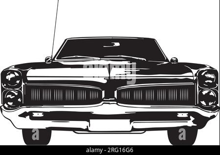 Muscle car d'epoca americana della fine degli anni '1960, illustrazione vettoriale con vista frontale Illustrazione Vettoriale