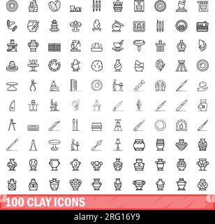 100 icone di argilla impostate. Illustrazione di 100 icone di argilla insieme di vettori isolati su sfondo bianco Illustrazione Vettoriale