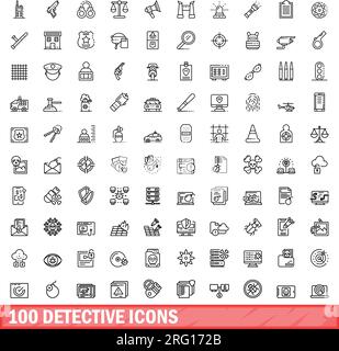 set di 100 icone di rilevamento. Illustrazione di 100 icone detective set vettoriale isolato su sfondo bianco Illustrazione Vettoriale