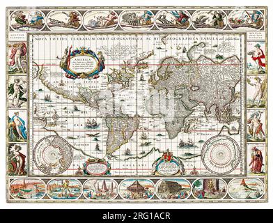 Nova totius terrarum orbis geographica ac hydrographica tabula di Jan Aertse van den Ende. Originale dal Rijksmuseum. Foto Stock