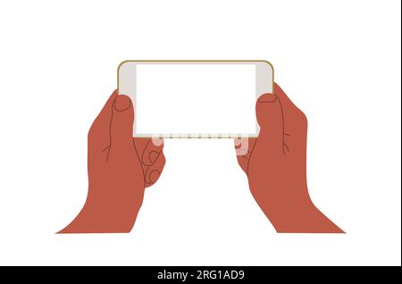 Mani maschili che tengono lo smartphone in posizione orizzontale Illustrazione Vettoriale