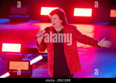 OLAF der FLIPPER, cantante, musicista, cantante pop, cantante, cantare, concerto, la grande festa sulla spiaggia 2023, registrata il 15 luglio 2023 nell'anfiteatro di Gelsenkirchen, trasmessa il 12 agosto 2023 alle 20:15 sulla prima televisione tedesca, Foto Stock