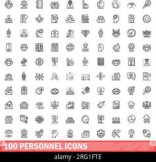 100 icone del personale impostate. Illustrazione di 100 icone del personale insieme di vettori isolati su sfondo bianco Illustrazione Vettoriale