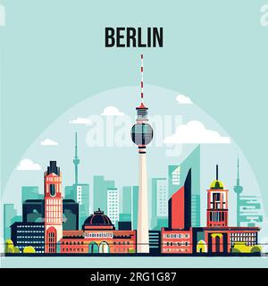 Immagine piatta dello sfondo dello skyline di Berlino Illustrazione Vettoriale