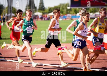 Gerusalemme, Israele. 7 agosto 2023. Il caldo dei 3000m uomini ai Campionati europei di atletica leggera U20, lunedì 07 agosto 2023, a Gerusalemme, Israele. I campionati europei si svolgono dal 07 al 10 agosto. BELGA PHOTO COEN SCHILDERMAN Credit: Belga News Agency/Alamy Live News Foto Stock