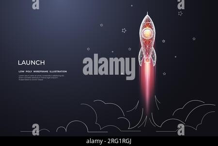 Razzo di lancio digitale astratto con elementi a forma di doodle bianchi. Illustrazione Vettoriale