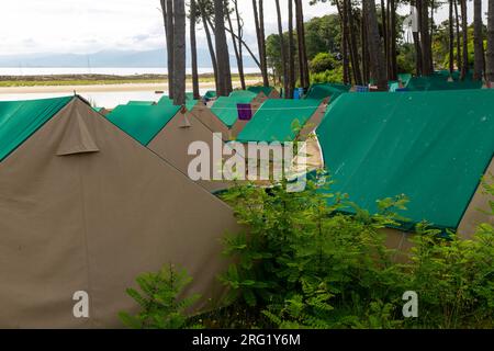 Tende in campeggio, Camping Islas Cies, Isla del Faro, Isole Cies, Galizia, Spagna Foto Stock