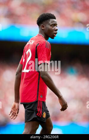 Dublino, Irlanda, 6 agosto 2023, Omari Forson del Manchester United durante la partita amichevole di calcio pre-stagione tra Manchester United e Athletic Club il 6 agosto 2023 all'Aviva Stadium di Dublino, Irlanda Foto Stock