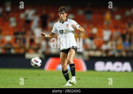 Valencia, Spagna. 5 agosto 2023. Jesus Vazquez (Valencia) calcio/calcio : partita di prestagione spagnola 'Trofeo Naranjaa' tra Valencia CF 1-2 Aston Villa FC al campo de Mestalla di Valencia, Spagna . Crediti: Mutsu Kawamori/AFLO/Alamy Live News Foto Stock