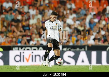 Valencia, Spagna. 5 agosto 2023. Pepelu (Valencia) calcio/calcio : partita di prestagione spagnola 'Trofeo Naranjaa' tra Valencia CF 1-2 Aston Villa FC al campo de Mestalla di Valencia, Spagna . Crediti: Mutsu Kawamori/AFLO/Alamy Live News Foto Stock