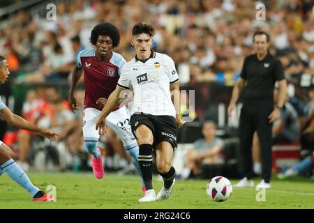 Valencia, Spagna. 5 agosto 2023. Pepelu (Valencia) calcio/calcio : partita di prestagione spagnola 'Trofeo Naranjaa' tra Valencia CF 1-2 Aston Villa FC al campo de Mestalla di Valencia, Spagna . Crediti: Mutsu Kawamori/AFLO/Alamy Live News Foto Stock