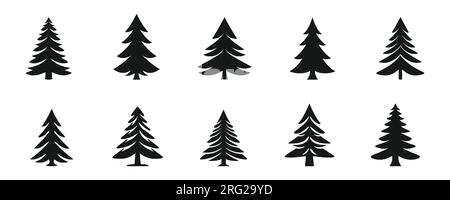 Set di sagome dell'albero di Natale su sfondo bianco. Illustrazione vettoriale Illustrazione Vettoriale