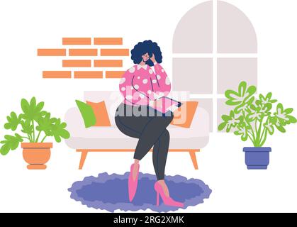 Donna seduta sul divano e ascoltata un'illustrazione vettoriale. Concetto di sessione di terapia. Illustrazione Vettoriale