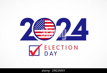 2024 giorno delle elezioni USA. Voto presidenziale americano, design creativo per banner di dibattito politico o invito alla campagna. Illustrazione vettoriale Illustrazione Vettoriale