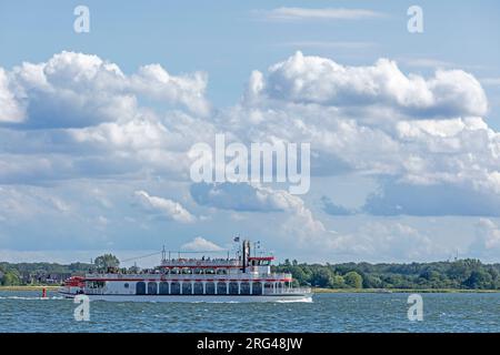 Piroscafo a pale Schlei Princess, Maasholm, Schleswig-Holstein, Germania Foto Stock