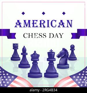 American Chess Day. Illustrazione vettoriale 3d della giornata degli scacchi, adatta per eventi e competizioni Illustrazione Vettoriale