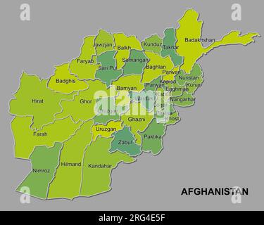 Mappa dell'Afghanistan che mostra le province e le divisioni amministrative Illustrazione Vettoriale