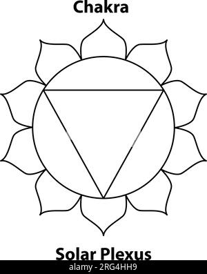 Plesso solare Chakra. Illustrazione dell'induismo e del buddismo. le icone yoga chakra sono isolate su bianco. Per il design, associato allo yoga. Illustrazione Vettoriale