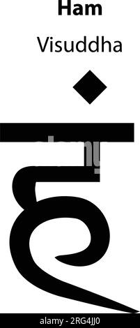 Simboli Ham yoga. Letteratura hindi e scritture. Illustrazione di carattere solido dell'induismo e del buddismo. le icone yoga sono isolate su bianco. Illustrazione Vettoriale