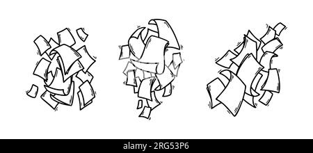 Fogli di carta volanti in stile doodle. Pagine di documenti vuote disegnate a mano. Documenti in caduta. Illustrazione di Office Business Vector Illustrazione Vettoriale