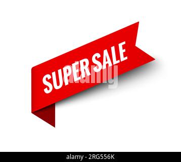 Banner vettore nastro Super sale. L'etichetta promozionale rossa bew offre un'etichetta di prezzo per la pubblicità Illustrazione Vettoriale