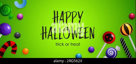 Buon Halloween, Trick or Treat lettering con caramelle Illustrazione Vettoriale