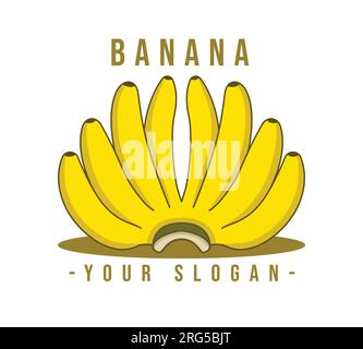 Logo banana, logo per gli affari. un mucchio di logo di banane. Illustrazione Vettoriale