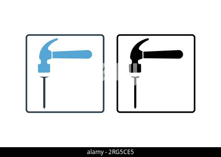 Icona martello e chiodo. Icona relativa a carpenteria, costruzione, progetti, applicazioni, interfacce utente. stile icona a tinta unita. Semplice modifica della progettazione vettoriale Illustrazione Vettoriale