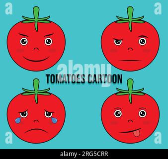 carino cartone animato con pomodori in varie espressioni. emoticon al pomodoro. piangendo i pomodori. illustrazione vettoriale. Illustrazione Vettoriale