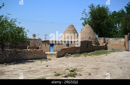 Il quartiere di Harran, situato nella città di Sanliurfa in Turchia, è una città turistica con le sue vecchie case e le antiche rovine. Foto Stock