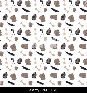 Tracciati di dinosauro senza cuciture. Sfondo di colore minimale con zampa, pietre, arcobaleno. Impronta dinosauro modello senza cuciture perfetto per Illustrazione Vettoriale