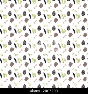 Tracciati di dinosauro senza cuciture. Sfondo di colore minimale con zampa, pietre, arcobaleno. Impronta dinosauro modello senza cuciture perfetto per Illustrazione Vettoriale