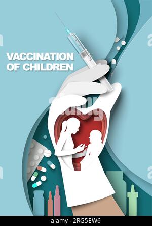 Illustrazione del poster pediatrico relativo alla vaccinazione dei bambini Illustrazione Vettoriale